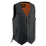 Milwaukee Leather MLM3541 Men’s Roulette Black Premium Leather 10 Pocket Motorcycle Vest w/ Cool-Tec Leather Treatment