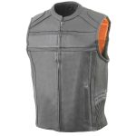 Milwaukee Leather MLM3560 Men’s Black Leather Vest – Reflective Piping Elasticized Waist Open Neck Motorcycle Vest - Image 7