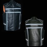 Milwaukee Leather MLM3560 Men’s Black Leather Vest – Reflective Piping Elasticized Waist Open Neck Motorcycle Vest - Image 5