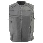 Milwaukee Leather MLM3560 Men’s Black Leather Vest – Reflective Piping Elasticized Waist Open Neck Motorcycle Vest - Image 6