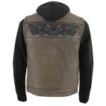 Milwaukee Leather MLM3561 Men’s Leather Vest w/ Removeable Hoodie- Distress Brown Reflective Skulls Motorcycle Vest - Image 7