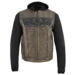 Milwaukee Leather MLM3561 Men’s Leather Vest w/ Removeable Hoodie- Distress Brown Reflective Skulls Motorcycle Vest - Image 9