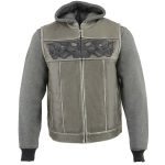 Milwaukee Leather MLM3562 Men’s Leather Vest w/ Removeable Hoodie – Distress Grey Reflective Skulls Motorcycle Vest - Image 9