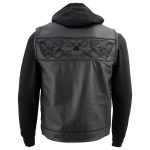 Milwaukee Leather MLM3563 Men’s Leather Vest w/ Removeable Hoodie – Black 2 in 1 Reflective Skulls Motorcycle Vest - Image 2