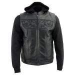 Milwaukee Leather MLM3563 Men’s Leather Vest w/ Removeable Hoodie – Black 2 in 1 Reflective Skulls Motorcycle Vest - Image 9