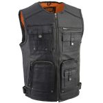 Milwaukee Leather MLM3580 Men’s Black ‘Super Utility-Multi Pocket Vest’ Motorcycle Biker Leather Vest