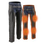 Milwaukee Leather MLM5513 Men’s Black ‘Heated’ Motorcycle Leather Winter Chaps with Zippered Thigh Pockets