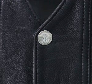 Hot Leathers VSM5005 USA Made Men’s ‘Road Whip’ Black Premium Leather Vest with Buffalo Nickel Snap Buttons - Image 4