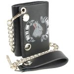 Milwaukee Leather MLW7833 Men’s 4″ Leather “Lone Wolf No Club” Tri-Fold Wallet w/ Anti-Theft Stainless Steel Chain