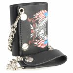 Milwaukee Leather MLW7837 Men’s 4″ Leather “Eagle w/ Flag” Tri-Fold Wallet w/ Anti-Theft Stainless Steel Chain
