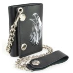 Milwaukee Leather MLW7838 Men’s 4″ Leather “Flaming Eagle” Tri-Fold Wallet w/ Anti-Theft Stainless Steel Chain
