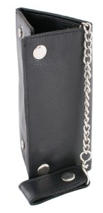 Milwaukee Leather MLW7875 Men’s Black Leather Tri Fold Long Wallet with Steel Chain