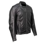Milwaukee Motorcycle Clothing Co. Men’s Top-Spot Scooter Style Black Leather Jacket w/  Reflective Piping MMC10007