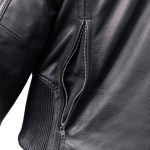 Milwaukee Motorcycle Clothing Co. Men’s Top-Spot Scooter Style Black Leather Jacket w/  Reflective Piping MMC10007 - Image 9