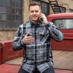 MMCC Men’s Mastodon Grey Black White Plaid Flannel Shirt – 100% Cotton with Microfiber Wipe Panel – MMC11606 - Image 5