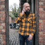 MMCC Deadbolt Men’s Mustard Black White Plaid Flannel Shirt – 100% Cotton with Microfiber Wipe Panel – MMC11620 - Image 9