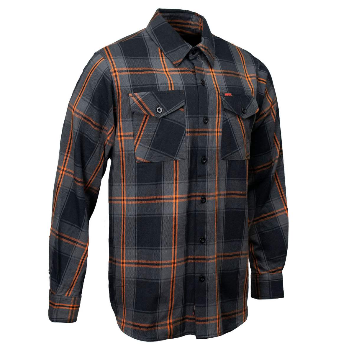 MMCC Burnline Men’s Black Gray Orange Plaid Flannel Shirt – 100% Cotton Long Sleeve Button-Up – MMC11623