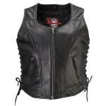 Milwaukee Motorcycle Clothing Co. Women’s Rave Black Premium Leather Deep Neck Side Lace Vest MMC40000 - Image 14