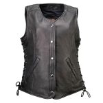 Milwaukee Motorcycle Clothing Co. Women’s Born-Free Tall Sizes Black Leather Vest w/ V-Neck, Side Lace, Snap MMC40002 - Image 10