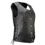 Milwaukee Motorcycle Clothing Co. Women’s Born-Free Tall Sizes Black Leather Vest w/ V-Neck, Side Lace, Snap MMC40002 - Image 13