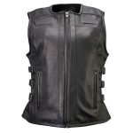 Milwaukee Motorcycle Clothing Co. Women’s Gixxer Black Premium Leather Vest w/ Round Neck Side Buckle MMC40003 - Image 17