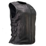 Milwaukee Motorcycle Clothing Co. Women’s Gixxer Black Premium Leather Vest w/ Round Neck Side Buckle MMC40003 - Image 16