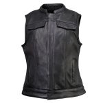 Milwaukee Motorcycle Clothing Co. Women’s Girls-Club Black Leather Scooter Style Vest w/ Mandarin Collar MMC40005 - Image 14