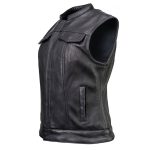 Milwaukee Motorcycle Clothing Co. Women’s Girls-Club Black Leather Scooter Style Vest w/ Mandarin Collar MMC40005 - Image 15