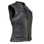 Milwaukee Motorcycle Clothing Co. Women’s Girls-Club Black Leather Scooter Style Vest w/ Mandarin Collar MMC40005 - Image 16
