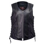 Milwaukee Motorcycle Clothing Co. Women’s Liberty Black and Purple Leather V-Neck Biker Vest w/ Side Lacing MMC40006 - Image 13