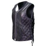 Milwaukee Motorcycle Clothing Co. Women’s Liberty Black and Purple Leather V-Neck Biker Vest w/ Side Lacing MMC40006 - Image 12