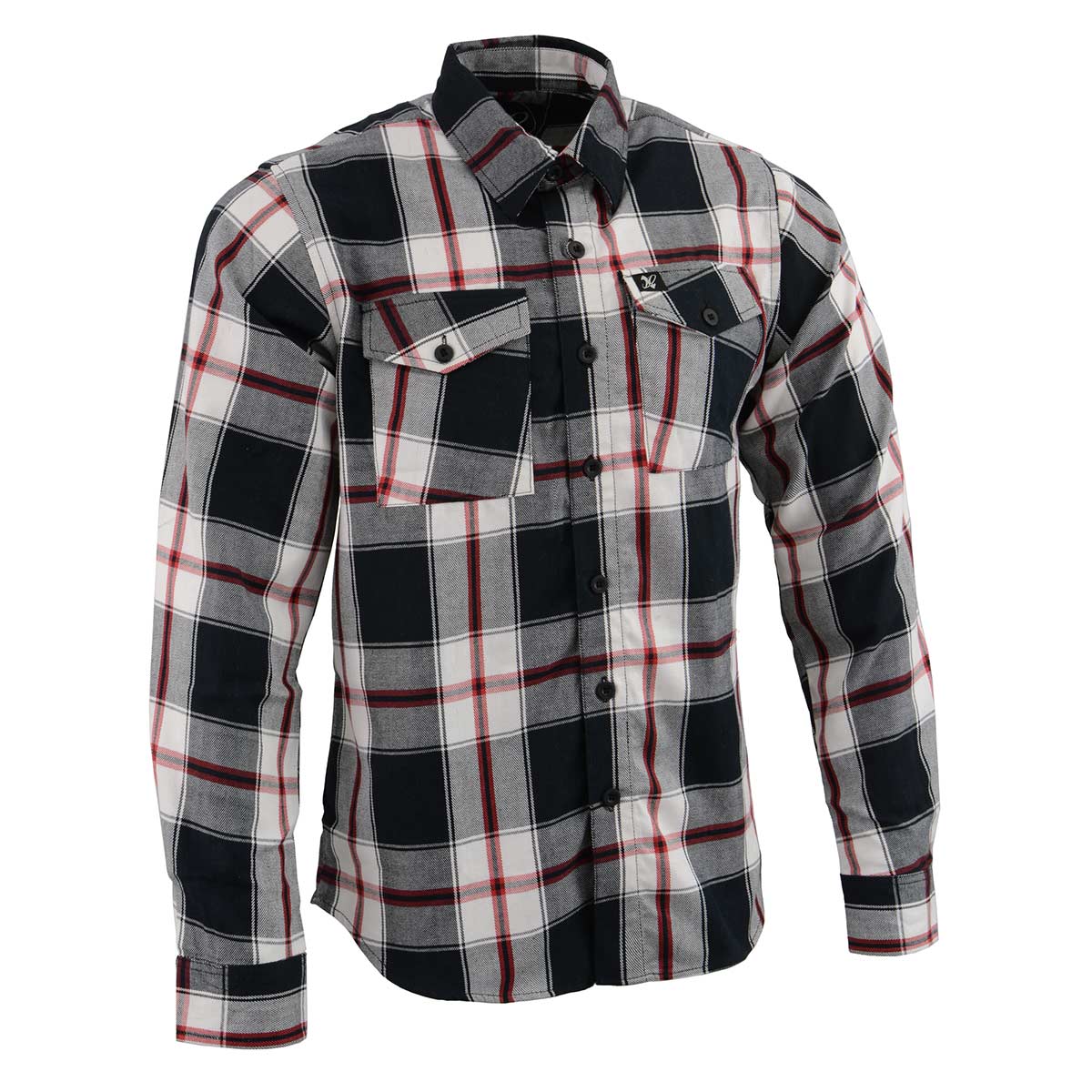 Milwaukee Leather MNG11625 Men’s Flannel Plaid Black and White with Red Long Sleeve Cotton Button Down Shirt