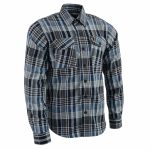 Milwaukee Leather MNG11626 Men’s Flannel Plaid Black and White with Blue Long Sleeve Cotton Button Down Shirt