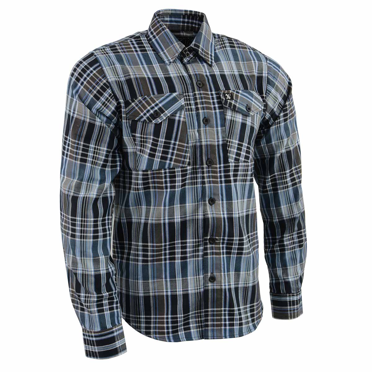 Milwaukee Leather MNG11626 Men’s Flannel Plaid Black and White with Blue Long Sleeve Cotton Button Down Shirt