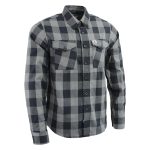 Milwaukee Leather Men’s Flannel Plaid Shirt Black and Grey Long Sleeve Cotton Button Down Shirt MNG11630