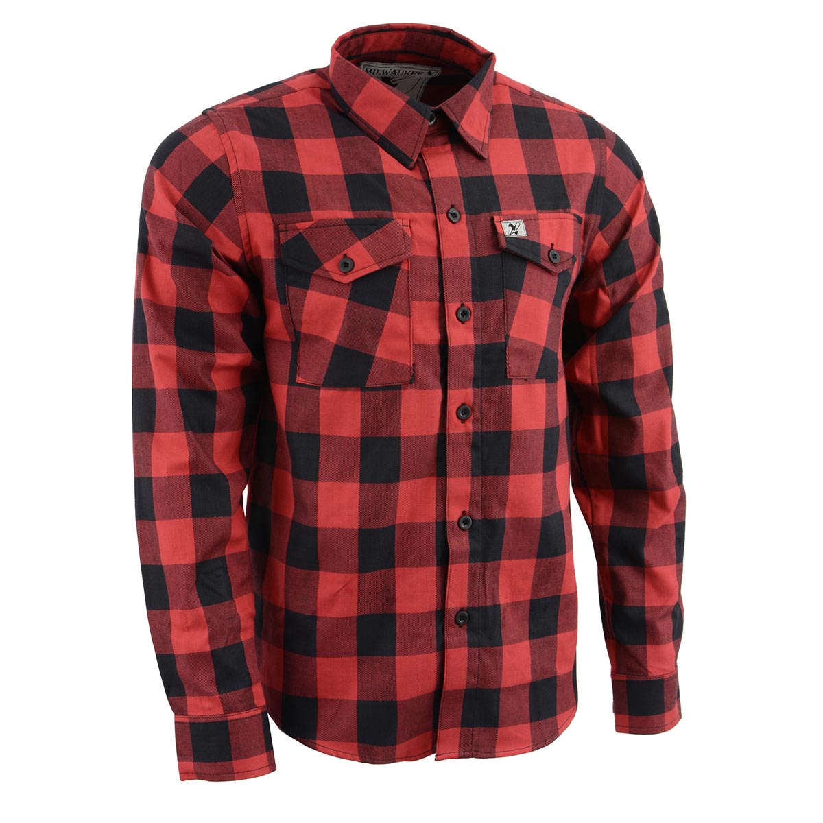 Milwaukee Leather Men’s Flannel Plaid Shirt Black and Red Long Sleeve Cotton Button Down Shirt MNG11631