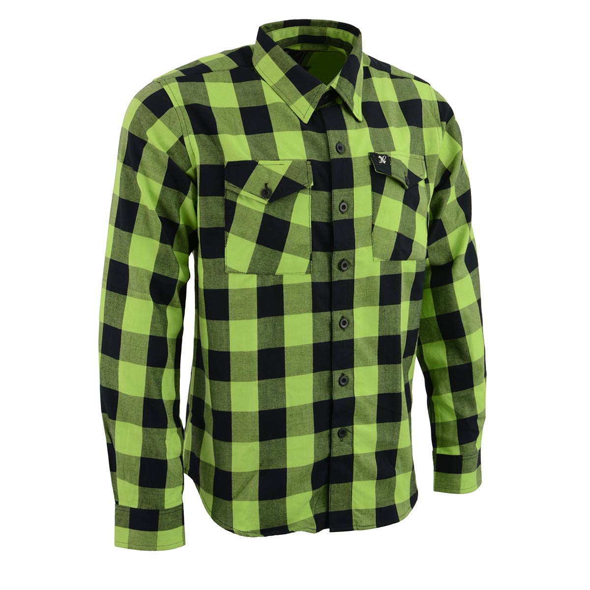 Milwaukee Leather MNG11632 Men’s Flannel Plaid Black and Neon Green Long Sleeve Cotton Button Down Shirt