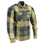 Milwaukee Leather MNG11639 Men’s Flannel Plaid Beige with Black and Blue Long Sleeve Cotton Button Down Shirt