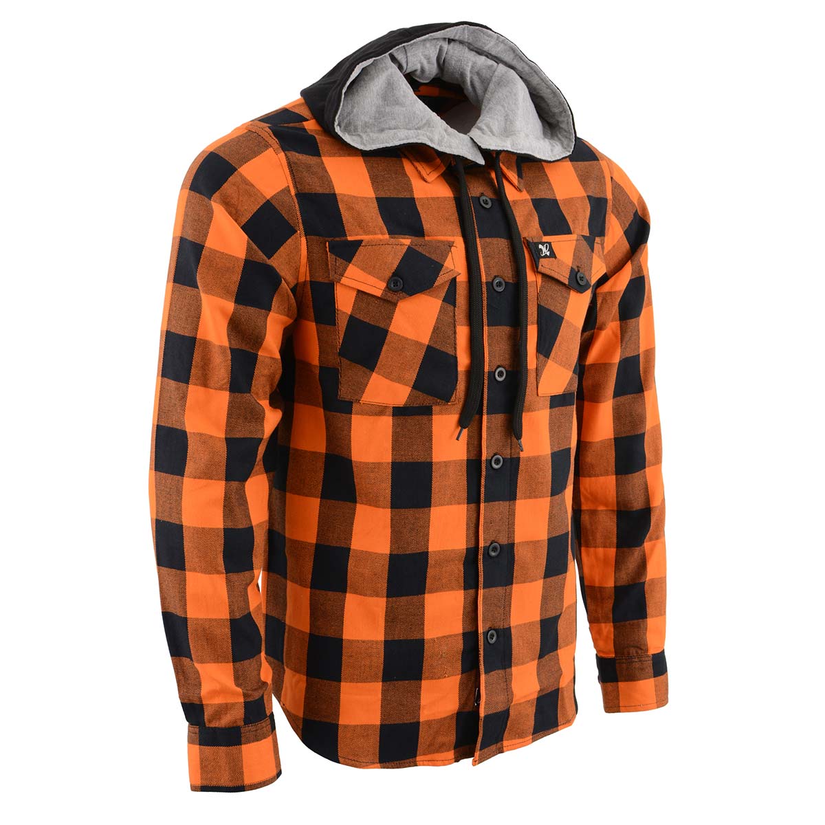 Milwaukee Leather MNG11642 Men’s Flannel Plaid Orange and Black Long Sleeve Cotton Button Down Shirt w/ Hoodie