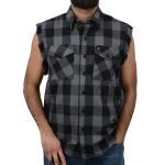 Milwaukee Leather MNG11689 Men’s Classic Black and Grey Button-Down Flannel Cut Off Frayed Sleeveless Casual Shirt - Image 4