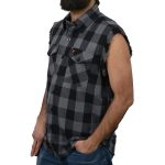 Milwaukee Leather MNG11689 Men’s Classic Black and Grey Button-Down Flannel Cut Off Frayed Sleeveless Casual Shirt - Image 5