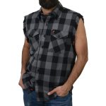 Milwaukee Leather MNG11689 Men’s Classic Black and Grey Button-Down Flannel Cut Off Frayed Sleeveless Casual Shirt - Image 6