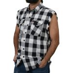 Milwaukee Leather MNG11690 Men’s Classic Black and White Button-Down Flannel Cut Off Frayed Sleeveless Casual Shirt - Image 9