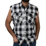 Milwaukee Leather MNG11690 Men’s Classic Black and White Button-Down Flannel Cut Off Frayed Sleeveless Casual Shirt - Image 4
