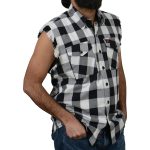 Milwaukee Leather MNG11690 Men’s Classic Black and White Button-Down Flannel Cut Off Frayed Sleeveless Casual Shirt - Image 5