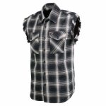 Milwaukee Leather MNG11694 Men’s Classic Black and White Button-Down Flannel Cut Off Frayed Sleeveless Casual Shirt - Image 6