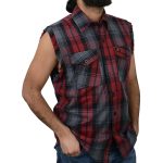 Milwaukee Leather MNG11696 Men’s Classic Black and Grey with Red Button-Down Flannel Cut Off Frayed Sleeveless Casual Shirt - Image 6