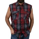 Milwaukee Leather MNG11696 Men’s Classic Black and Grey with Red Button-Down Flannel Cut Off Frayed Sleeveless Casual Shirt - Image 4