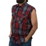 Milwaukee Leather MNG11696 Men’s Classic Black and Grey with Red Button-Down Flannel Cut Off Frayed Sleeveless Casual Shirt - Image 5