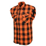 Milwaukee Leather MNG11698 Men’s Classic Black and Orange Button-Down Flannel Cut Off Frayed Sleeveless Casual Shirt - Image 7